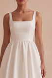 Vestido de Graduação Midi A Line de Decote Quadrado Branco