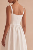 Vestido de Graduação Midi A Line de Decote Quadrado Branco