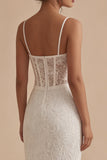 Vestido de Graduação Bodycon Midi Corset de Renda Branca com Alças Finas