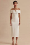 Vestido de graduação branco bodycon bodycon com ombros descobertos