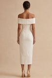 Vestido de graduação branco bodycon bodycon com ombros descobertos