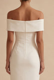 Vestido de graduação branco bodycon bodycon com ombros descobertos