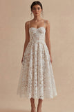 Vestido de Esparguete de Renda Branca Vestido de Formatura Uma Linha Longo ao Tornozelo