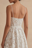 Vestido de Esparguete de Renda Branca Vestido de Formatura Uma Linha Longo ao Tornozelo