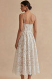 Vestido de Esparguete de Renda Branca Vestido de Formatura Uma Linha Longo ao Tornozelo