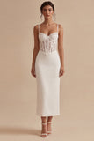 Vestido de Graduação de Corseto Branco de Alças Finas Até ao Tornozelo