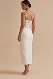 Vestido de Graduação de Corseto Branco de Alças Finas Até ao Tornozelo