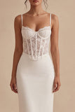 Vestido de Graduação de Corseto Branco de Alças Finas Até ao Tornozelo