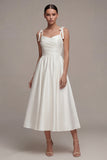 Vestido de Noiva de Praia Branco Grosso, Tiras Longas A Line