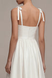 Vestido de Noiva de Praia Branco Grosso, Tiras Longas A Line