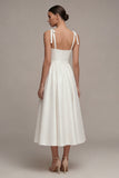 Vestido de Noiva de Praia Branco Grosso, Tiras Longas A Line