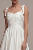 Vestido de Noiva de Praia Branco Grosso, Tiras Longas A Line
