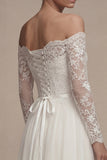 Vestido de Noiva Branco de Mangas Longas Floral Linha A com renda
