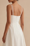 Vestido de Noiva de Praia Midi Linha A em Cetim Branco Simples