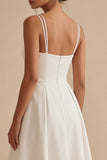 Vestido de Noiva de Praia Midi Linha A em Cetim Branco Simples