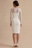 Vestido de Noiva Branco Midi Bodycon Floral com Renda