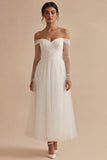 Vestido de noivado Maxi branco de mangas compridas franzidas com uma linha de ombros
