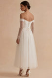 Vestido de noivado Maxi branco de mangas compridas franzidas com uma linha de ombros