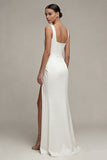 Vestido de noivado branco Maxi Sheath branco de decote quadrado e fenda