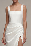Vestido de noivado branco Maxi Sheath branco de decote quadrado e fenda