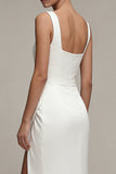 Vestido de noivado branco Maxi Sheath branco de decote quadrado e fenda