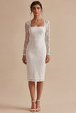 Bodycon Lace Vestido de Noivado Branco Boémio Floral de Mangas Longas
