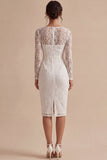 Bodycon Lace Vestido de Noivado Branco Boémio Floral de Mangas Longas