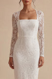 Bodycon Lace Vestido de Noivado Branco Boémio Floral de Mangas Longas