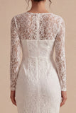 Bodycon Lace Vestido de Noivado Branco Boémio Floral de Mangas Longas