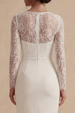 Bodycon Lace Vestido de Noivado Branco Boémio Floral de Mangas Longas