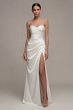 Vestido de Noivado Maxi Branco Franzido com Fenda