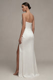 Vestido de Noivado Maxi Branco Franzido com Fenda