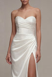 Vestido de Noivado Maxi Branco Franzido com Fenda