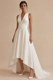 Vestido de noivado branco High Low A Line V-Neck
