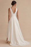 Vestido de noivado branco High Low A Line V-Neck