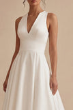 Vestido de noivado branco High Low A Line V-Neck