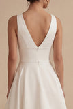 Vestido de noivado branco High Low A Line V-Neck