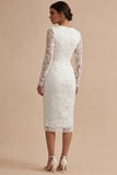 Vestido de Noivado Boémio Branco de Mangas Longas de Mangas Longas Floral Midi Bodycon Branco