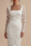 Vestido de Noivado Boémio Branco de Mangas Longas de Mangas Longas Floral Midi Bodycon Branco
