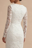 Vestido de Noivado Boémio Branco de Mangas Longas de Mangas Longas Floral Midi Bodycon Branco