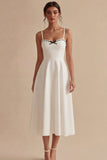 Vestido de noivado branco de alças finas de linha A com laço