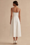 Vestido de noivado branco de alças finas de linha A com laço