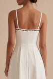 Vestido de noivado branco de alças finas de linha A com laço