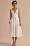 Vestido de noivado branco A Line V, decote V