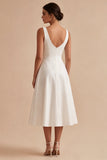 Vestido de noivado branco A Line V, decote V
