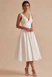 Vestido de noivado branco A Line V, decote V