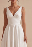 Vestido de noivado branco A Line V, decote V