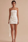 Vestido Mini Bodycon Branco Sem Alças com Faixa