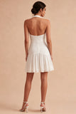 Vestido Mini Halter White A Line com Laço
