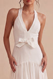 Vestido Mini Halter White A Line com Laço
